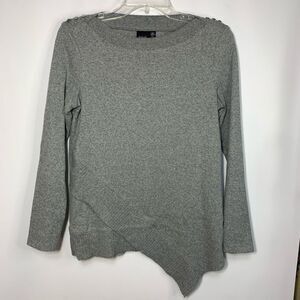 Rafaella Women's Asymmetrical Hem Ribbed Trim Button Detail Sweater Gray Size XS